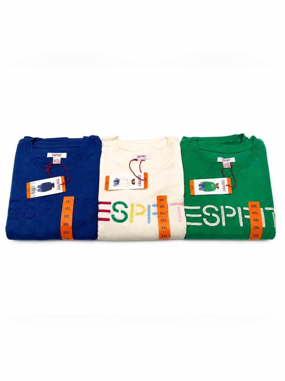 XXL Esprit Logo Fleece Crewneck Sweatshirt Cream Blue Green 80's style Lot of 3